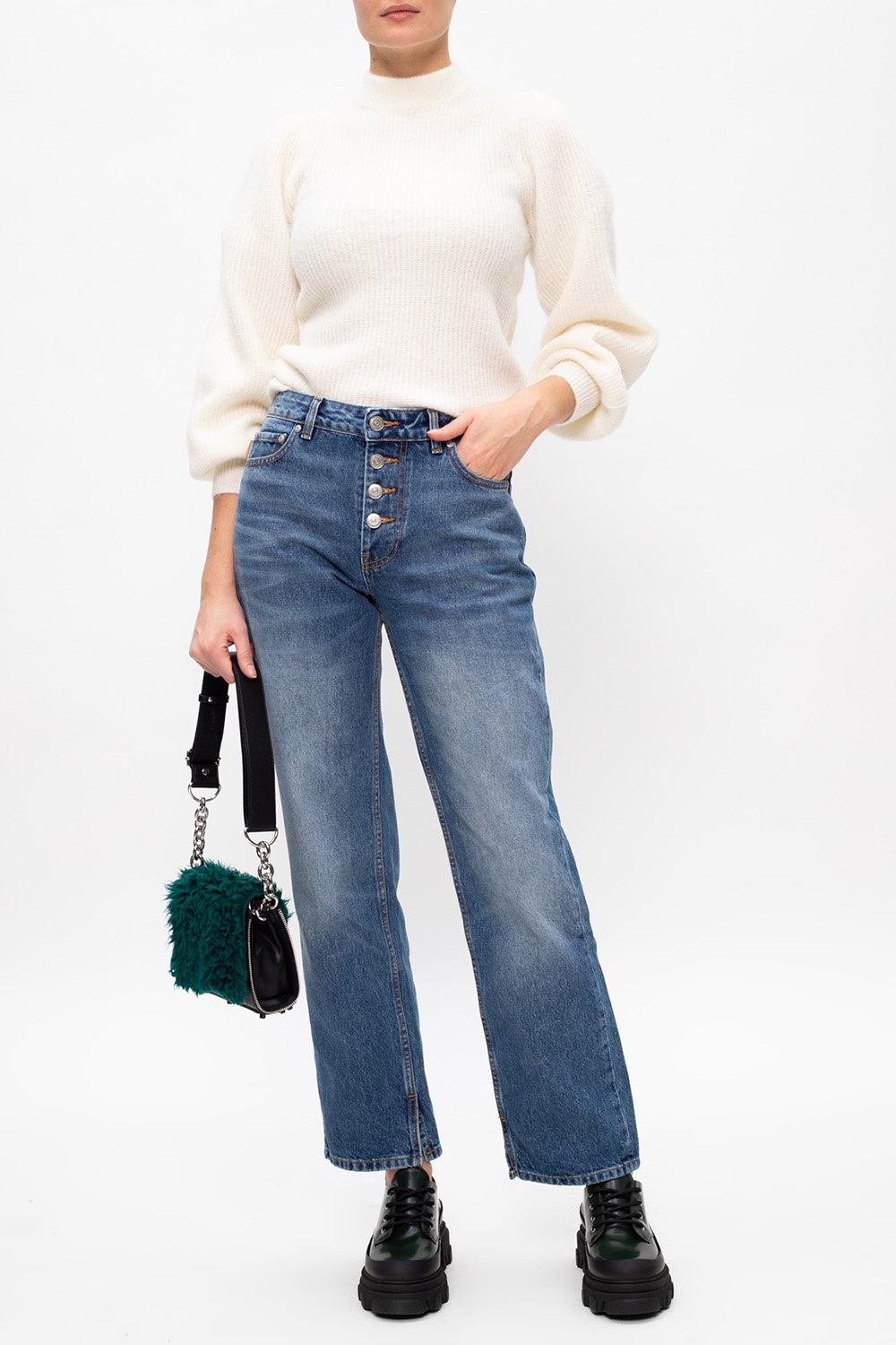 パンツ Ganni Loose fit logo pants gray blue T3382758 T3382758SS23 Paloma Melange Grey Heavy Terry Curved Pants | GANNI US